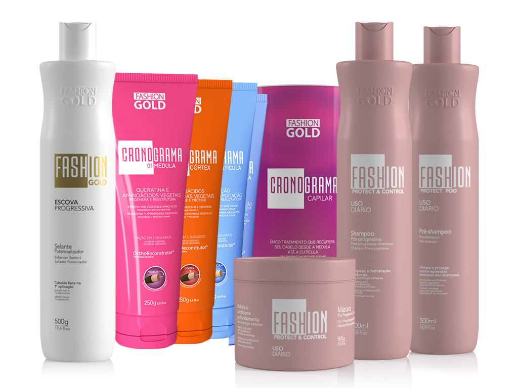 Cronograma Capilar Lata x3 Bisnagas 250gr + Alisamento Fashion Gold + Sh + Máscara 500ml