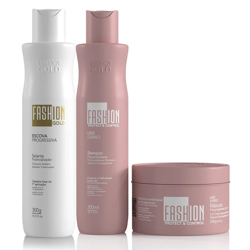 COMBO Fashion Gold - Alisado en Casa 300 gr + Protect & Control Shampoo 300ml + Mask 250 gr