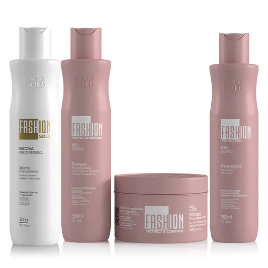 Fashion Gold - Alisado en Casa 300gr + Protect & Control  Shampoo 300ml + Mask 250 gr+ Pre Shampoo 300ml
