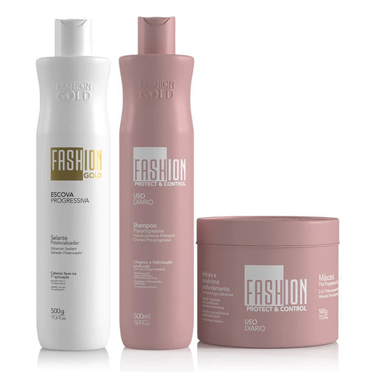 COMBO Fashion Gold - Alisado en Casa 500 gr + Protect & Control Shampoo 500ml + Mask 500 gr
